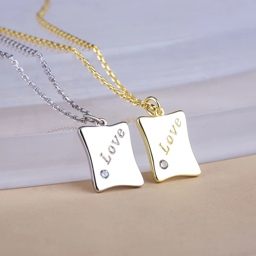 White Gold tag •  Love Tag •  Love Necklace •  Sterling Silver •  Gift f…